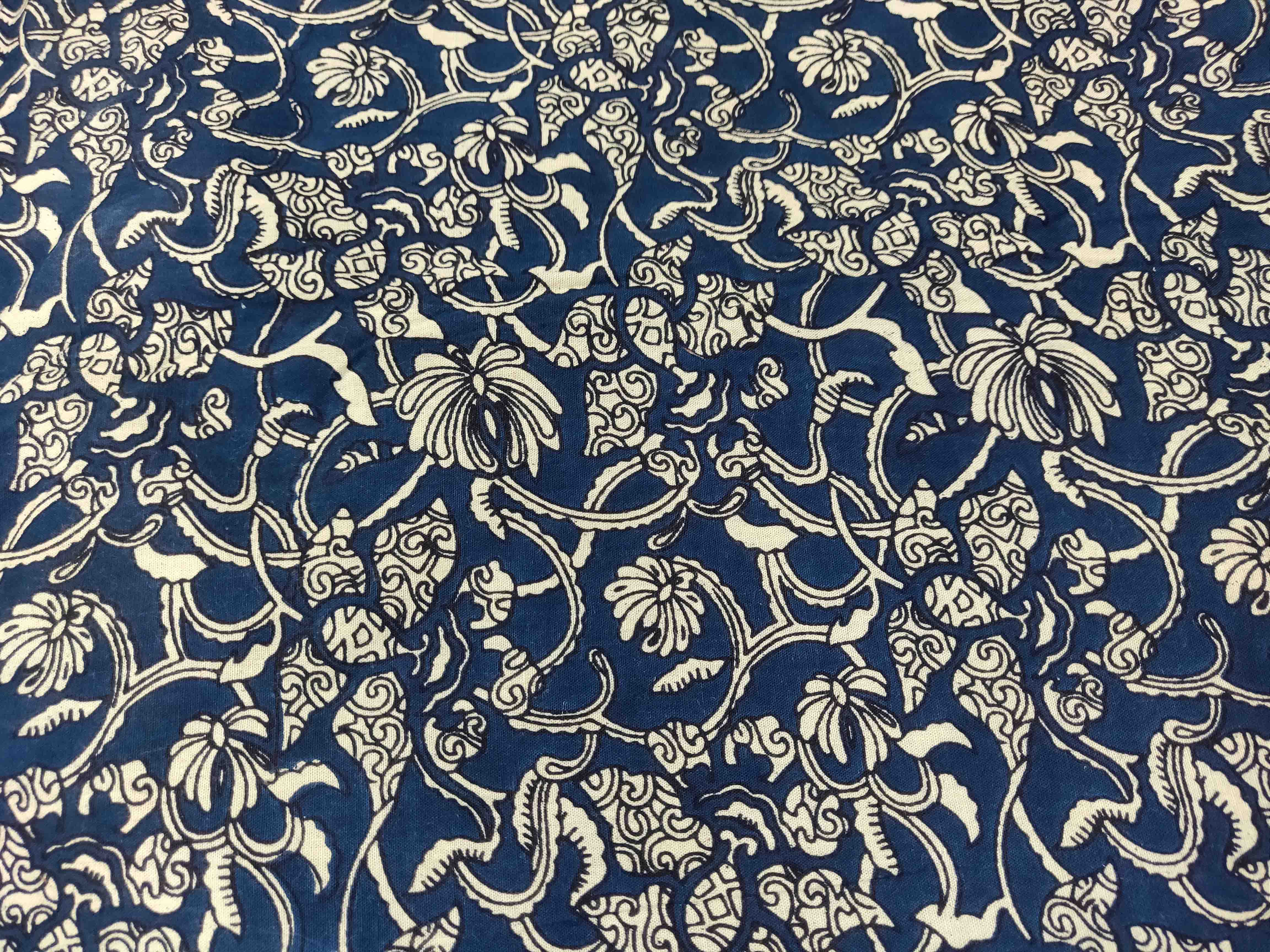 Indigo Kalamkari Printed Cotton Fabric