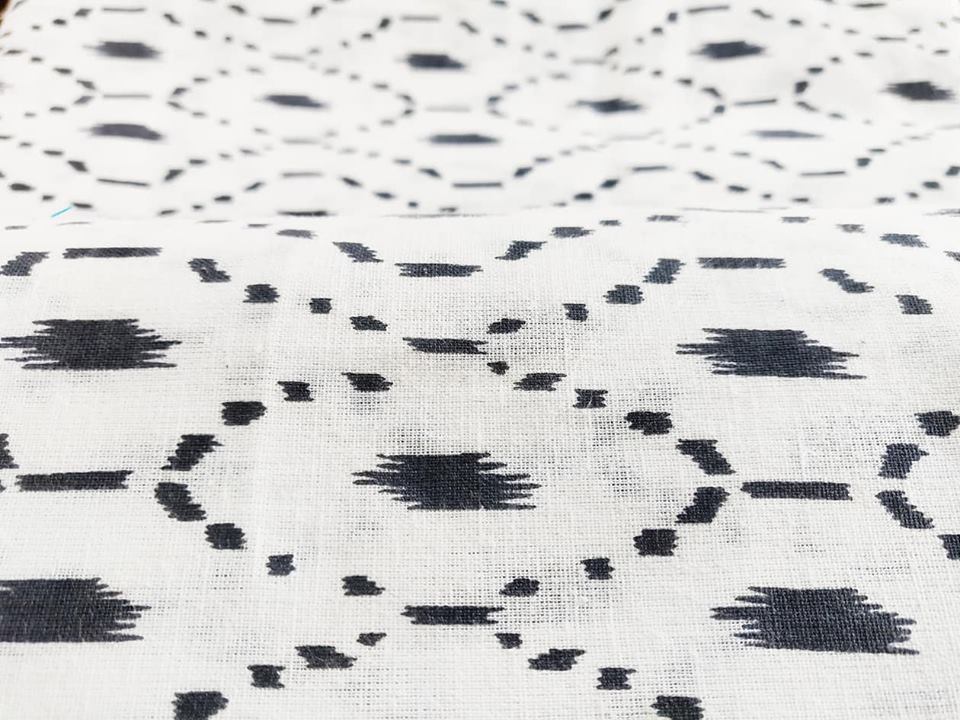 Grey Printed Cotton Flax Fabric